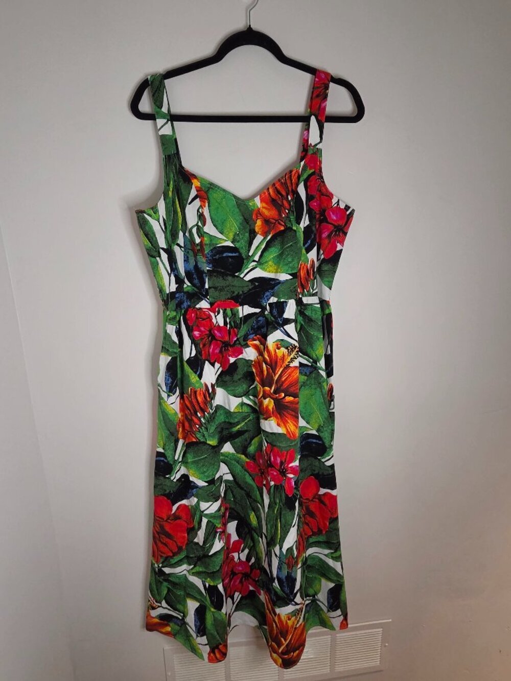 Tropical Floral Print Midi Dress XL